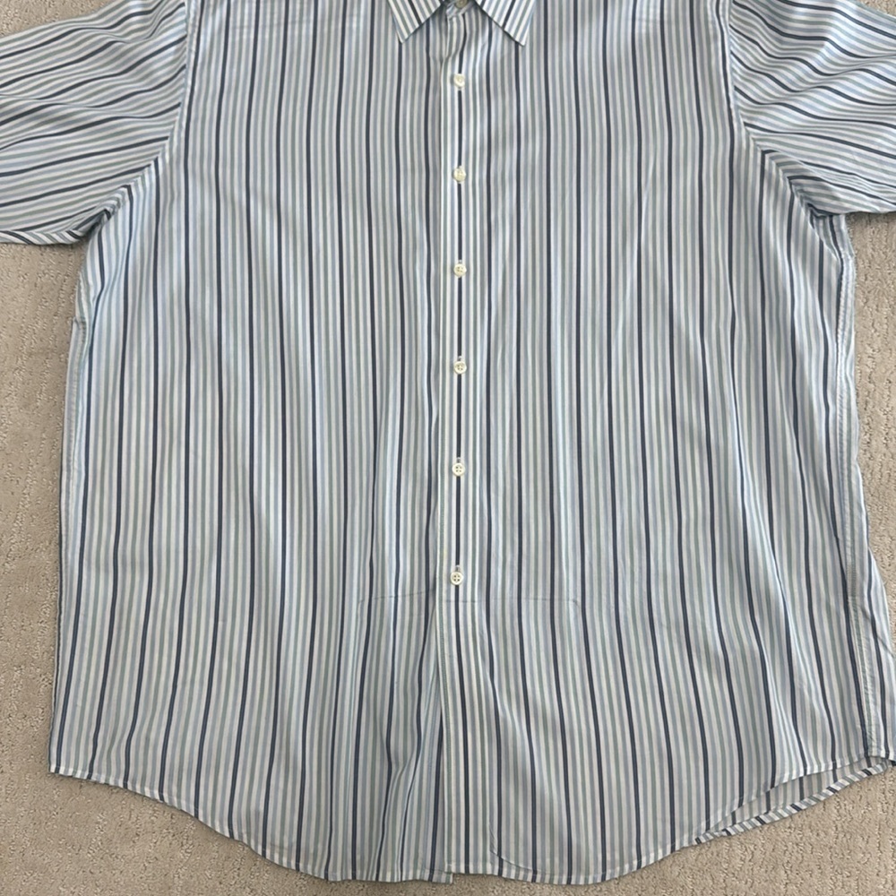 Austin Reed Men’s XL Short Sleeve Button Down 100% Cotton  Blue Striped Shirt‎ - Picture 4 of 12